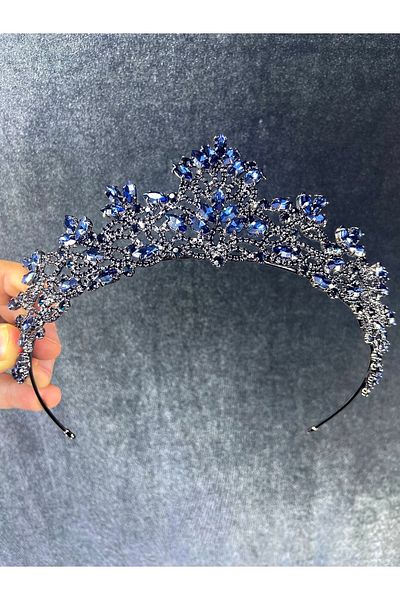 Hobigram Μπλε Navy Melissa Model Henna And Bridal Crown – Κορώνα, Κρυστάλλινη Πέτρα, Κομψό Μοντέλο, Νυφικό Κορώνα, Αξεσουάρ Μαλλιών