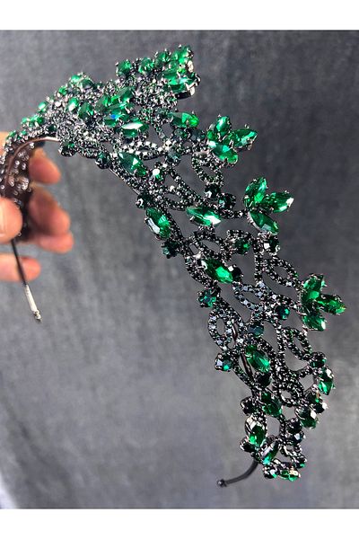 Hobigram Model Melissa verde Henna și Coroana de mireasă – Coroană, Piatră de cristal, Model elegant, Coroană de mireasă, Accesoriu de păr –