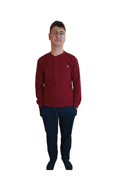 LİNOTTİ Claret Red-Navy Blue Ανδρικό Σετ Πιτζάμες Modal - 339