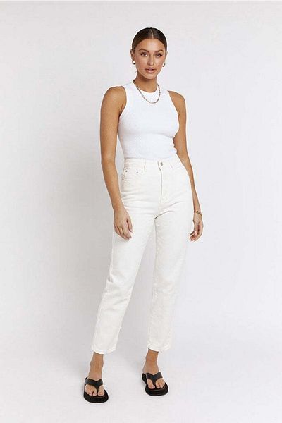 LAMİRA White Mom Jean Stretch Jeans (DOES NOT SHOW UNDERWEAR)