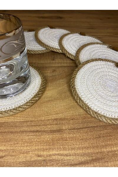 AYŞE SERHOŞOĞLU HOME DESİGN 6 Pieces Coasters, Candle Coasters, Jute Wicker Presentation Coasters, Wicker Table Decor, Machine Stitched