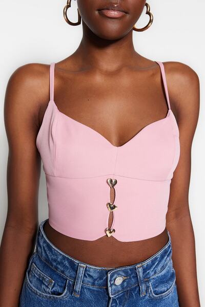 Trendyol Collection Pink Crop Lined Bustier with Woven Accessories TPRSS23BS00076