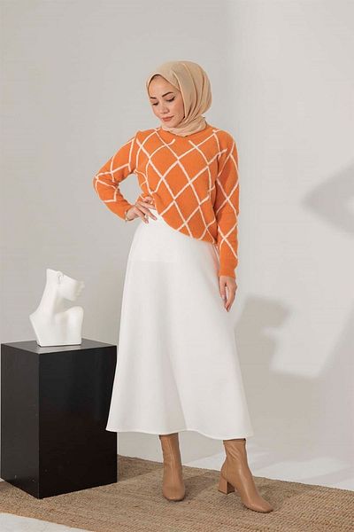CNG MODA Scuba Fabric Hijab Flared Skirt White