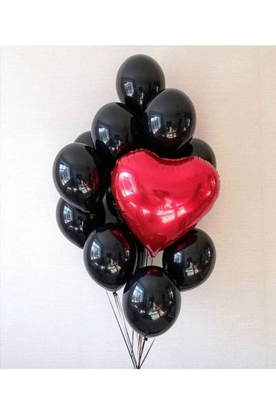 MERİ PARTİ Valentine's Day Balloon Red Cap Foil Balloon And Black Balloon Concept