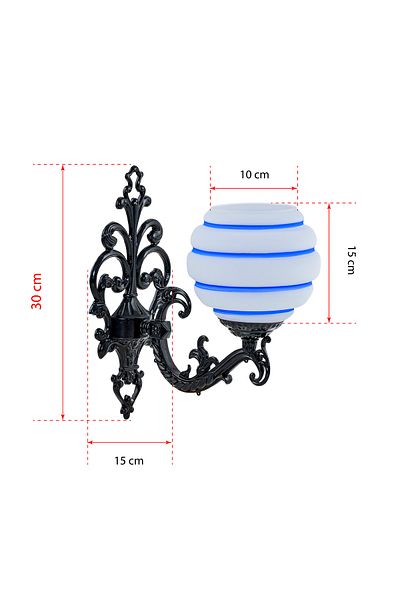 DEDE Zamak Wall Lamp Black Blue Stripes White Glass