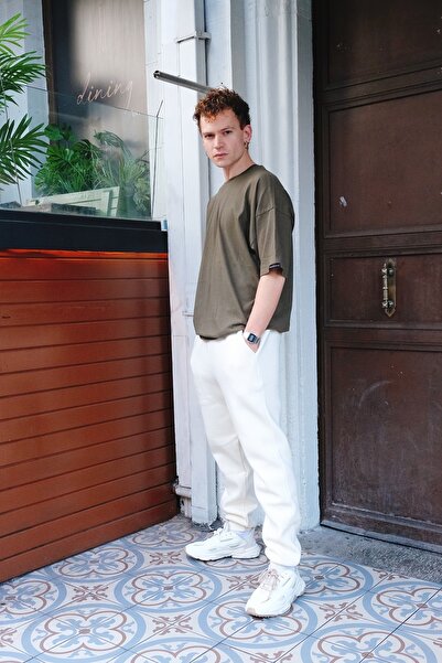 gothamvibes Men's Relaxed Fit Cream Tracksuit Bottom