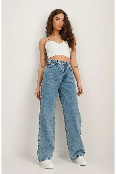 LİMABEL High Waist Blue Palazzo Jeans Lycra Stretchy Jeans