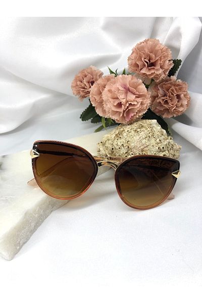 Di Caprio Siaro Cat Eye Brown Women's Sunglasses with Gold Detail