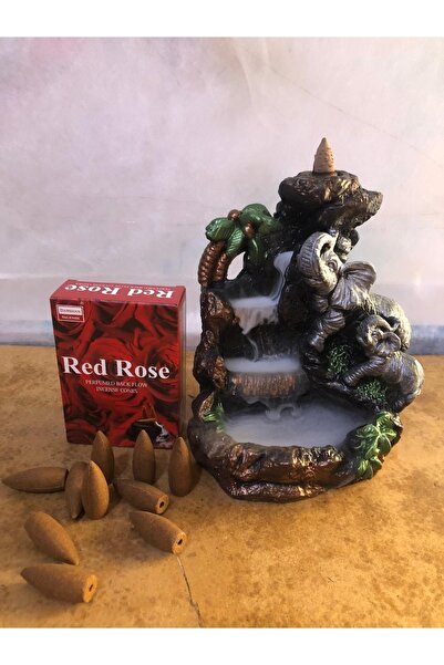 Hilalnur Hediyelik Fil Figürlü Şelale Geri Akış Tütsülük / 10 Adet Gül Kokulu...