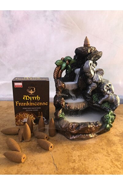 Hilalnur Hediyelik Fil Figürlü Şelale Geri Akış Tütsülük 10 Adet Frankincense...