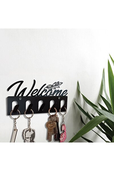 ERVA Metal Keychain Hanger Welcome Floral Model Black