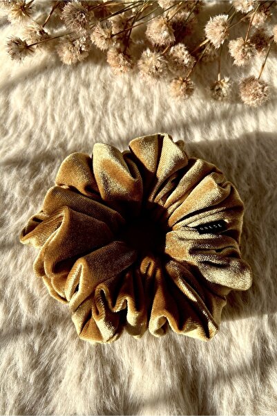 ODESE DESIGN El Yapımı Kadife Saç Tokası Medium Boy Scrunchie Altın Rengi