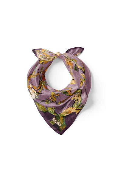 Bursa İpek Purple Almond Flower Silk Handkerchief