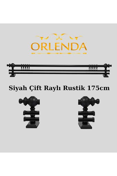 Orlenda Țeavă de aluminiu cu cap din lemn negru Umeraș rustic pentru perdele șină dublă 175 cm