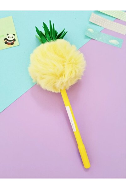 Rota Hediyelik Ponponlu Sarı Ananas Tükenmez Kalem Kabarık Peluş Sevimli Jel Okul Kalem