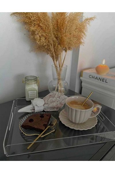 Asfal Transparent Plexiglass Tray 25x25 Cm Service, Coffee, Tea and Presentation Tray