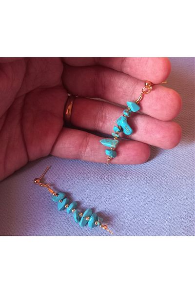 dela otantik Authentic Ethnic Bohemian Long Dangle Women's Earrings with Natural Turquoise Stones.Handmade Jewelry Gift Jewelry