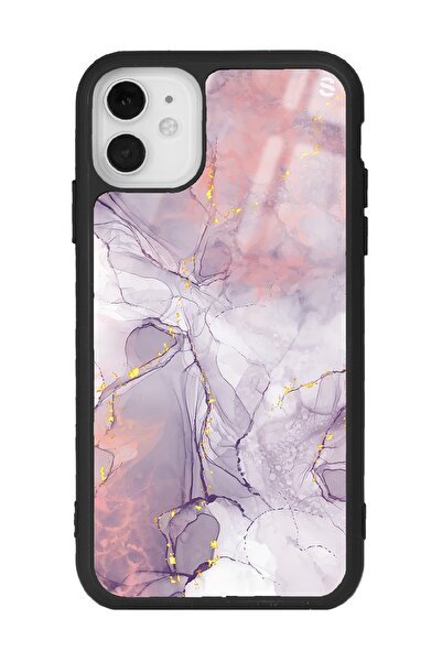 Spoyi Iphone 11 Fuşya Mermer Tasarımlı Glossy Telefon Kılıfı