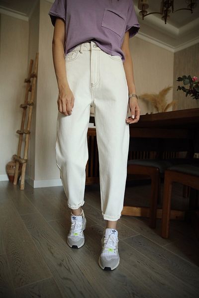LİMABEL High Waist Lycra Beige Mom Jeans Lycra Flexible Jeans
