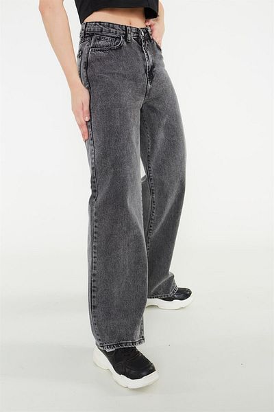 Trn JNS Woody Smoked Palazzo Power Lycra Women's High Waist Loose Leg Loose Jeans