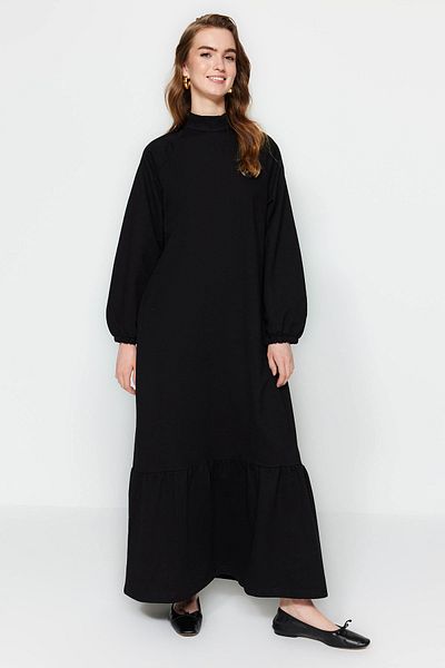 Trendyol Modest Μαύρα μανίκια γιακά με βάση λεπτομερές πλεκτό φόρεμα TCTSS23EB00228