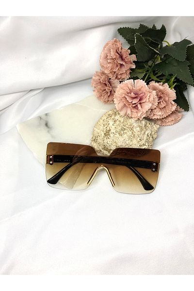 Di Caprio Ganzi Square Rectangle Retro Gold Brown Women Sunglasses