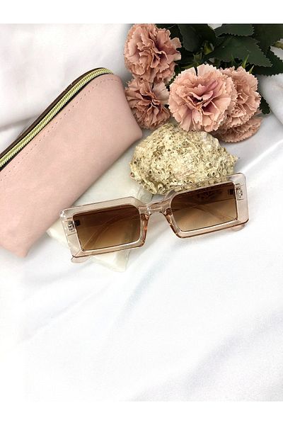 Di Caprio Valve Rectangle Vintage-retro Transparent Light Brown Women's Sunglasses