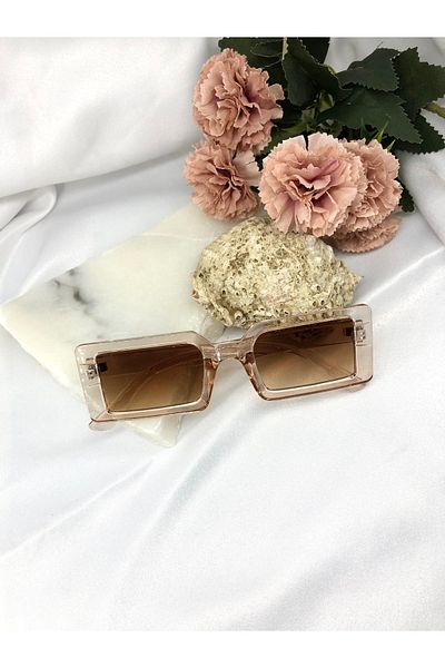 Di Caprio Valve Rectangle Vintage-retro Transparent Light Brown Women's Sunglasses