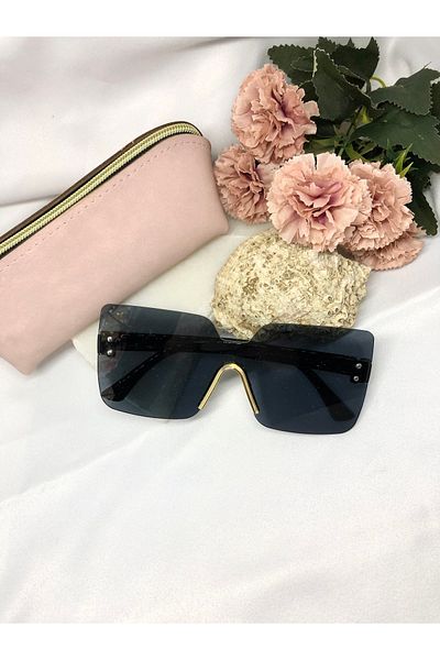 Di Caprio Ganzi Square Rectangle Retro Gold Black Women's Sunglasses