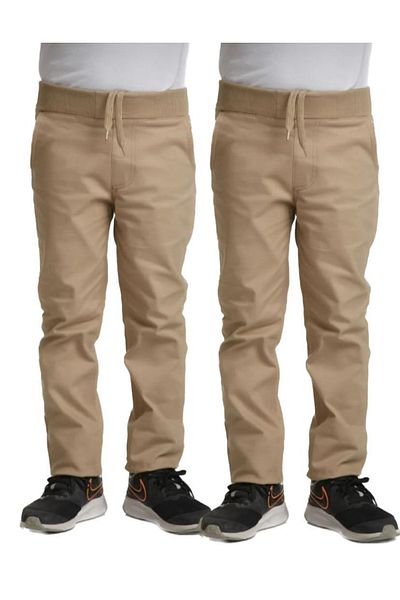 FATELLA 2-Piece Children's Comfortable Ribbed Waist Canvas Linen School Performance Trousers 2 Pieces