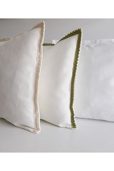Fabric by Gülçin Koton Cotton - Μαξιλαροθήκη με δαντέλα με απλή κρέμα