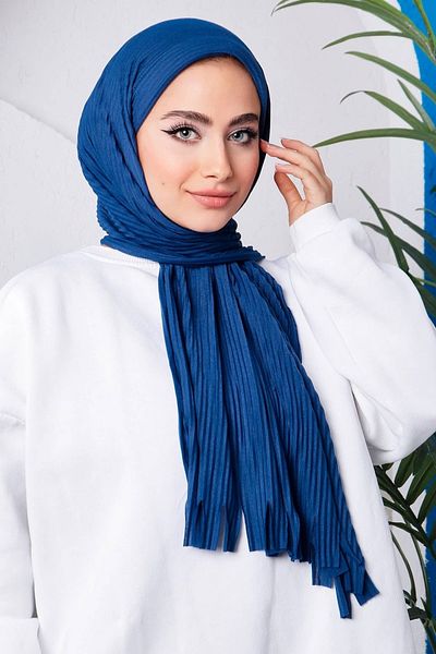 İmajButik الأزرق الداكن أزياء الأزرق مطوي العملي شال جاهز
