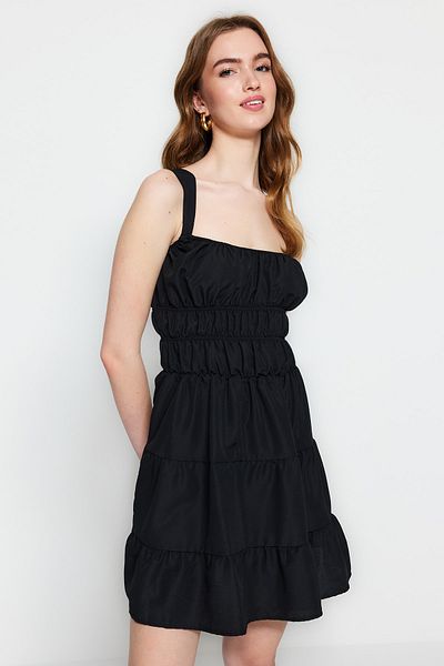 Trendyol Collection Black Waisted Mini Flounce Woven Dress TWOSS23EL00918