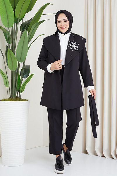 THE RAREBELL Shawl Collar Stone Embroidered Jacket Set