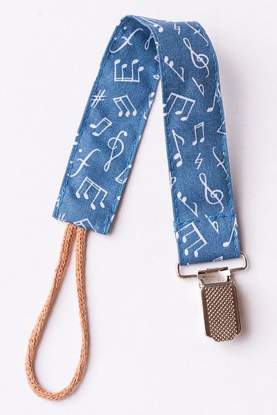 MyVera Blue Note - Gray Note Pacifier Strap Set - Pacifier Chain Set of 2 - 100% Cotton Fabric