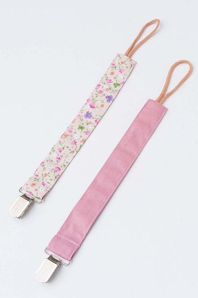 MyVera Spring Flower Mink - Dried Rose Pacifier Strap Set - Pacifier Chain Set of 2 - 100% Cotton Fabric