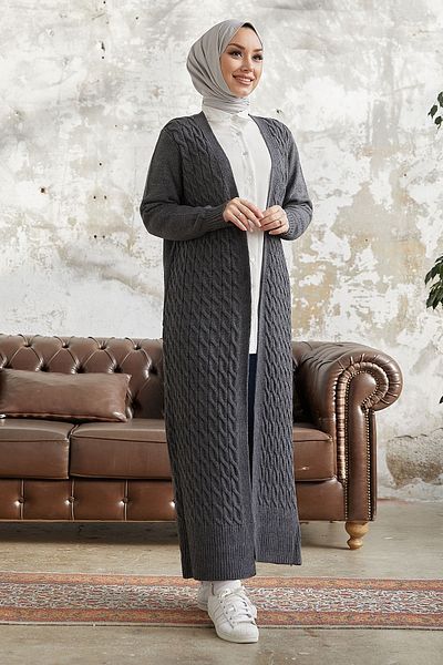 InStyle Jolie Knit vzorovaný úplet Dlhý kardigán - antracit