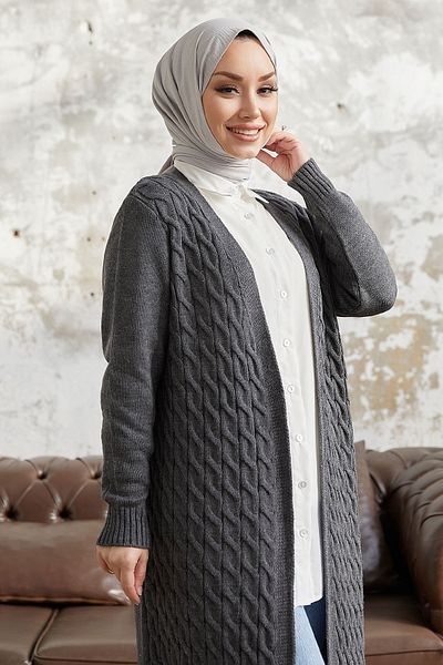 InStyle Jolie Knit vzorovaný úplet Dlhý kardigán - antracit