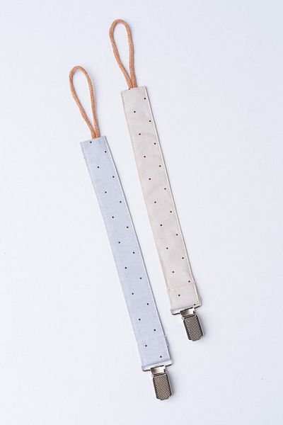 MyVera Gray Polka Dot - Mink Polka Dot Pacifier Strap Set - Pacifier Chain Set of 2 - 100% Cotton Fabric