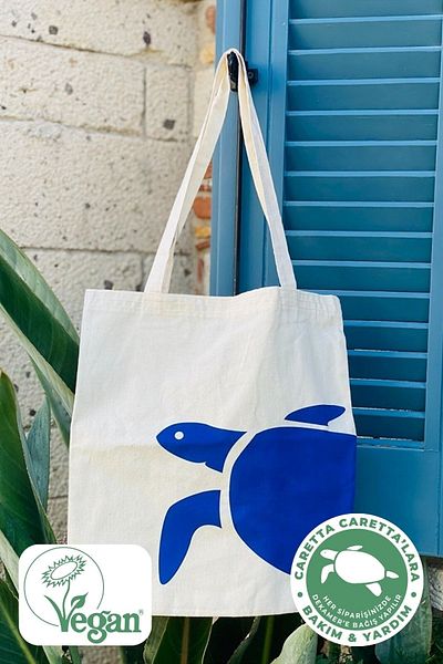 Lindos Natural Raw Cotton Strap Cloth Canvas Bag Turtle Pattern Tote Cloth Shopping Handle Shoulder Hand Bag