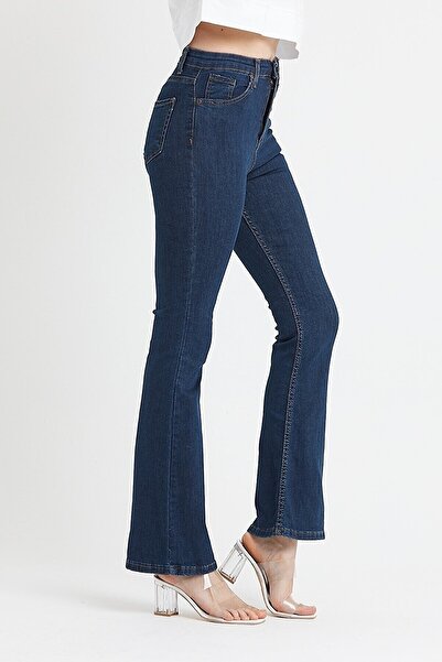 byhaziran butik Lassa Special Design High Waist Flared Leg Lycra Soft Jeans,