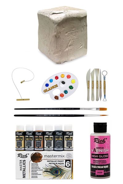GLANCE Ceramic Dough 6 Kg Rich Mastermix 60 Cc 6-Piece Metallic Colors Acrylic Paint Ceramic Starter Set