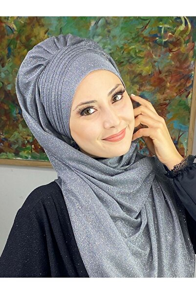 BUTİKAMBAR Saray Model Gri Simli Yan Drapeli Şal