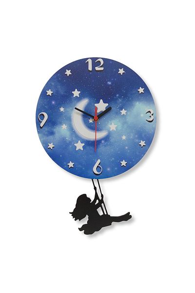 CajuArt Swinging Wooden Pendulum Night Swing Girl Wall Clock