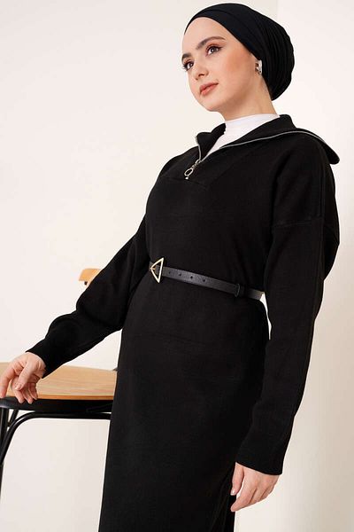 benguen 2441 Black Zippered Knitwear Dress