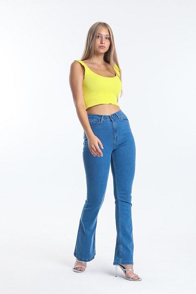byhaziran butik Pantaloni din denim moale din lycra cu talie înaltă cu design special Lassa,