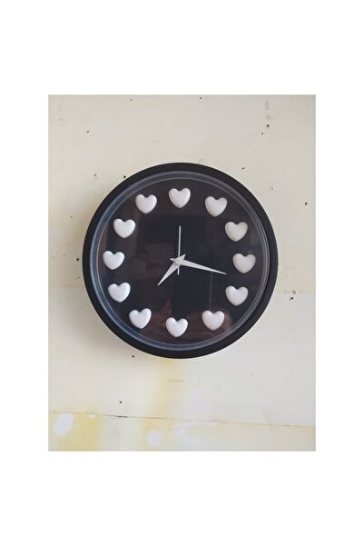 Bahat أسود أبيض مروحة القلب 3D ساعة الحائط غرفة المعيشة مكتب 22 سم