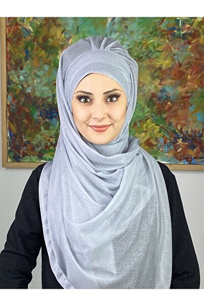 BUTİKAMBAR Saray Model Gümüş Simli Yan Drapeli Şal