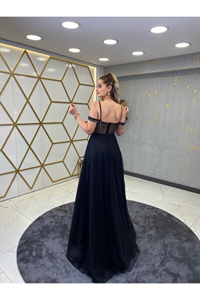 Surikka Διαφανές Λεπτομερές Βραδινό Φόρεμα Μαλακό Μαύρο