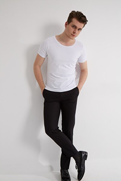 Fc Plus Erkek Beyaz Armut Yaka Pamuk Tshirt